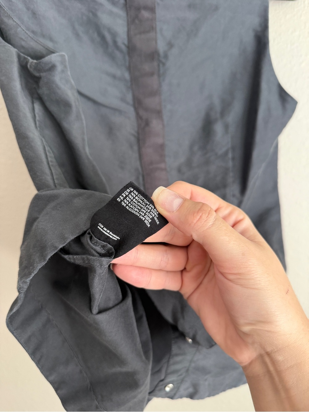 COS Sz M Charcoal Gray Sleeveless Cotton Silk Corset Blouse Top Button Back 38 - Picture 6 of 7